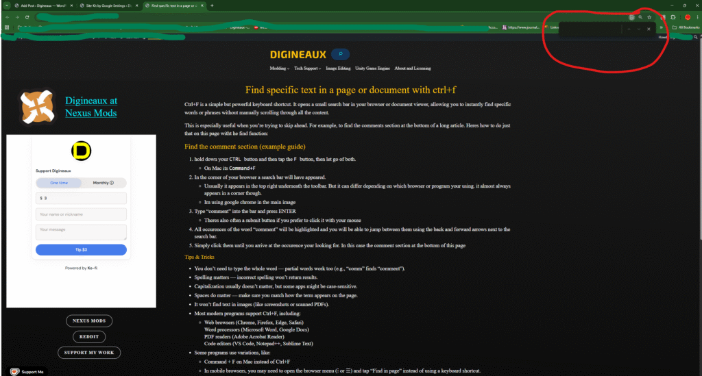 Find Specific Text in a Page or Document with Ctrl+F